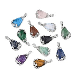 Смешанные камни Природные и синтетические Gemstone подвески, с латунной фурнитурой , капля, платина, смешанные окрашенные и неокрашенные, 31x19x8 мм, отверстие : 4.5x8 мм