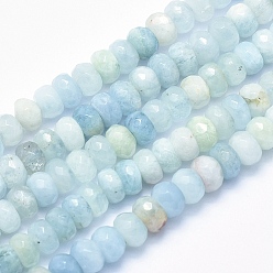 Aquamarine Natural Aquamarine Beads Strands, Grade AB+, Faceted, Rondelle, 6x4mm, Hole: 0.8mm, about 98pcs/strand, 15.5 inch