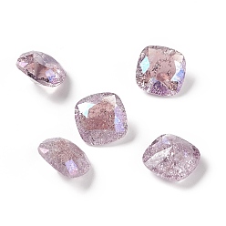 Light Amethyst Crackle Moonlight Style Glass Rhinestone Cabochons, Pointed Back, Square, Light Amethyst, 8x8x4mm