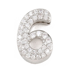 Number Латунные микро проложить кубического циркония подвески, числовые прелести, долгоиграющий, стойки покрытие, без свинца и без кадмия, платина, 6, 14x9.5x5 мм, отверстие : 10.5x2 мм