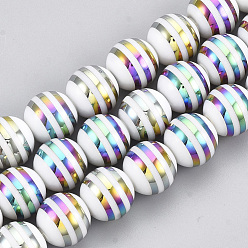 Colorful Electroplate Glass Beads, Round with Stripe, Colorful, 10mm, Hole: 1mm, about 30pcs/strand, 11.41 inch