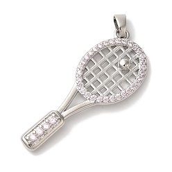 Платина Подвески из латуни с микропаве из кубического цирконияЛатунные подвески с микропаве из кубического циркония, долговечный, без кадмия и без свинца, подвески для бадминтона и ракетонии, ракетка, платина, 35x14x3 мм, отверстие : 3.5x2.5 мм