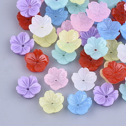 Mixed Color Resin Bead Caps, 5-Petal, Flower, Mixed Color, 9.5x9.5x3.5mm, Hole: 1mm