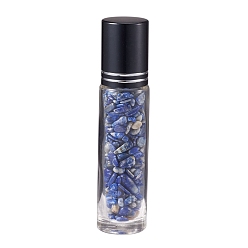 Lapis Lazuli Glass Roller Ball Bottles, Essential Oil Refillable Bottle, with Lapis Lazuli Chip Beads, for Personal Care, 85x20mm, Beads: 3x11~3x7mm, Capacity: 10ml