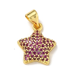 Средний Фиолетово-красный Латунные микро проложить кубического циркония подвески, реальный 18 k позолоченный, без свинца, без кадмии и без никеля, звезда, средне фиолетовый красный, 15x12x4 мм, отверстие : 4x3.5 мм