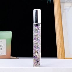 Fluorite Natural Fluorite Chip Bead Roller Ball Bottles, with Cover, SPA Aromatherapy Essemtial Oil Empty Glass Bottle, 10.7cm
