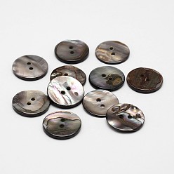 Black 2-Hole Flat Round Natural Black Shell Buttons, Black, 17x2mm, Hole: 2mm