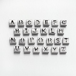 Stainless Steel Color 201 Stainless Steel Slide Charms, Letters, Stainless Steel Color, 9x8x4mm, Hole: 8mm