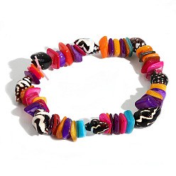 Color 1 Colorful Ethnic Style Handmade Stone and Shell Bracelet for Men and Women