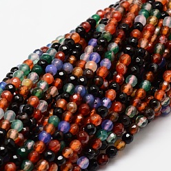 Colorful Faceted Natural Agate Round Beads Strands, Dyed, Colorful, 4mm, Hole: 1mm, about 92pcs/strand, 15.3 inch