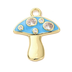 Темно-Голубой Латунные микро проложить кубического циркония подвески, с эмалью, грибные прелести, стойки покрытие, долговечный, без кадмия и без свинца, реальный 18 k позолоченный, глубокое синее небо, 22.5x19.5x3 мм, отверстие : 2 мм