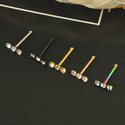 Золотой 304 хрустальные стразы из нержавеющей стали 3 плоские круглые кольца для носовых косточек, золотые, 7 мм, штифты : 0.8 мм