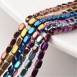 Mixed Color Electroplate Non-magnetic Synthetic Hematite Bead Strands, Cuboid, Mixed Color, 4x3x3mm, Hole: 1mm, about 90pcs/strand, 15.7 inch