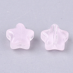 Pink Transparent Spray Painted Glass Beads, Star, Imitation Jelly, Pink, 8x8x4mm, Hole: 0.8~1mm