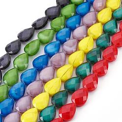 Mixed Color Electroplate Glass Bead Strands, Faceted Teardrop, Mixed Color, 18x13x9mm, Hole: 1mm, about 20pcs/strand, 13.7 inch