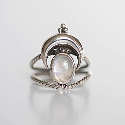 silver Bohemian Vintage Moonstone Ring for Women's Party Jewelry