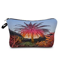 Red Coconut Tree Pattern Polyester Waterpoof Makeup Storage Bag, Multi-functional Travel Toilet Bag, Clutch Bag with Zipper for Women, Red, 220x135mm