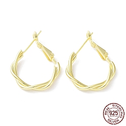 Real 18K Gold Plated 925 Sterling Silver Hoop Earrings, Twist Wire, with S925 Stamp, Real 18K Gold Plated, 26.5x3x19.5mm