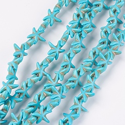 Deep Sky Blue Synthetic Turquoise Beads Strands, Starfish/Sea Stars, Dyed & Heated, Deep Sky Blue, 14~15x14~15x5mm, Hole: 1.5mm, about 36~38pcs/strand, 14.57 inch~14.96 inch(37~38cm)