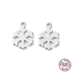 Real Platinum Plated Rhodium Plated 925 Sterling Silver Charms, Snowflake Charm, Real Platinum Plated, 8.5x6x0.8mm, Hole: 0.9mm
