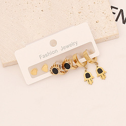 1# Stainless Steel Earring Set with Butterfly and Heart Studs - Long Dangle Style (E439)