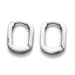 Stainless Steel Color 304 Stainless Steel Huggie Hoop Earrings, Oval, Stainless Steel Color, 14x11x3mm, Pin: 1mm