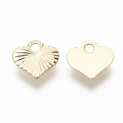 Real 18K Gold Plated Brass Charms, Nickel Free, Textured, Heart, Real 18K Gold Plated, 7x7.5x0.3mm, Hole: 1.4mm
