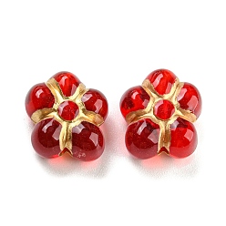 Red Plating Transparent Acrylic Beads, Golden Metal Enlaced, Flower, Red, 14.5x13.5x7mm, Hole: 1.8mm, about 495pcs/500g