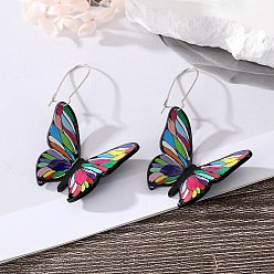 3# Colored Butterfly (AC9 Silver) Colorful Butterfly Earrings French Style Acrylic Insect Drop Dangle Creative Ear Jewelry