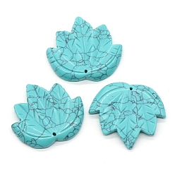 Synthetic Turquoise Synthetic Turquoise Autumn Maple Leaf Pendants, Leaf Charms, 43x47~53x7mm, Hole: 2mm