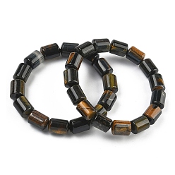 Тигровый глаз Браслеты из натуральных бусин тигрового глаза синего и желтого цвета, окрашенных в колонновидную форму, эластичные, для женщин и мужчин., внутренний диаметр: 2.17 дюйм (5.5 см)