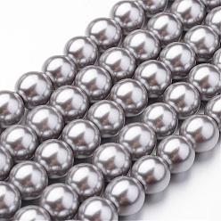 Gris Foncé Brins de perles rondes en verre teinté écologique, Grade a, cordon en coton fileté, gris foncé, 6mm, Trou: 1.2~1.5mm, Environ 72 pcs/chapelet, 15 pouce