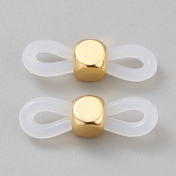 White Eyeglass Holders, Glasses Rubber Loop Ends, with Cube Brass Beads, White, 20x6x5mm