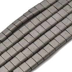 Gray Electroplated Non-magnetic Synthetic Hematite Beads Strands, Rectangle, Matte Style, 2-Hole, Gray, 6x4x3mm, Hole: 1.2mm, about 99pcs/strand, 15.55 inch(39.5cm)