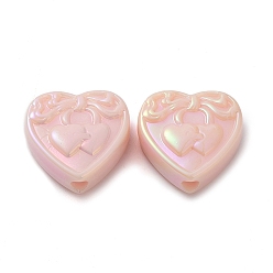 Pink UV Plating Opaque Acrylic Beads, Iridescent, Heart, Pink, 21x21.5x9mm, Hole: 3.4mm