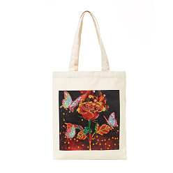 Flower DIY Reusable Shopping Bag Diamond Painting Kits, Including Resin Rhinestones, Pen, Tray & Glue Clay, Rose Pattern, 350x280mm