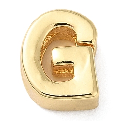 Letter G Rack Plating Brass Slide Charms, Cadmium Free & Lead Free, Real 18K Gold Plated, Letter, Letter G, 7.5x6x3mm, Hole: 1mm and 1.4mm