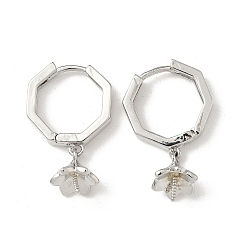 Платина Восьмиугольник с цветочной фурнитурой для сережек-колец из латуни, без кадмия и без свинца, долговечный, стойки покрытие, платина, 26x15.5x7.5 мм, контактный: 0.8 мм и 0.9 мм