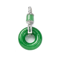 Зеленый Подвески-пончики в форме колонны из натурального бирманского нефрита, латунные прозрачные кубические циркониевые драгоценные камни подвески, платина, зелёные, 46.5 мм, подвески: 41x23x10 мм, отверстие : 5x3.5 мм