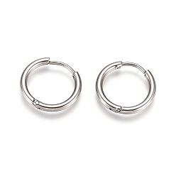 Stainless Steel Color 304 Stainless Steel Huggie Hoop Earrings, with 316 Surgical Stainless Steel Pin, Ring, Stainless Steel Color, 16x2mm, 12 Gauge, Pin: 0.9mm