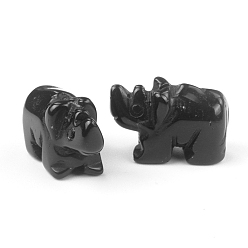 Obsidian Natural Obsidian Carved Healing Rhinoceros Figurines, Reiki Energy Stone Display Decorations, 26x20mm