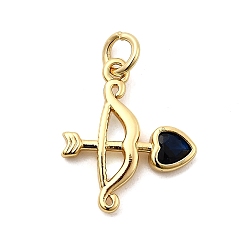 Синий Подвески из латуни с микропаве в виде лука и стрел, украшенные кубическим цирконием., стойки покрытие, долговечный, без кадмия и без свинца, золотые, с целью перехода в кольце, синие, 18.5x15x2.5 мм, отверстие : 3.3 мм