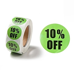 Lime Green 10% Off Discount Round Dot Roll Stickers, Self-Adhesive Paper Percent Off Stickers, for Retail Store, Lime Green, 66x27mm, Stickers: 25mm in diameter, 500pcs/roll