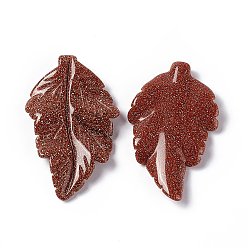 Goldstone Synthetic Goldstone Pendants, Leaf Charms, 41.5x25~26x5mm, Hole: 0.8mm