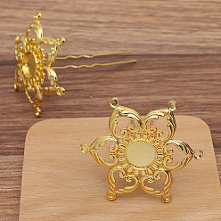 Oro Hallazgos de tenedores para el cabello de aleación de flores, con tenedores de hierro, dorado, 75x60x10 mm