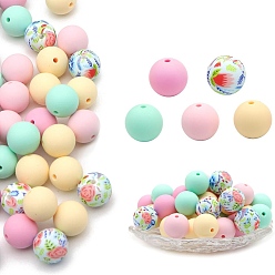 Pink Food Grade Silicone Focal Beads, Silicone Teething Beads, Pink, 15mm, 50pcs/set