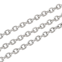 Нержавеющая Сталь Цвет Устойчивы к потускнению 304 цепи из нержавеющей стали, пайки, Плоско-овальные, с катушкой, цвет нержавеющей стали, 3.2x2.3x0.6 мм, около 16.4 футов (5 м) / рулон