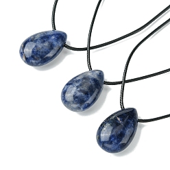 Содалитовое Натуральные ожерелья содалит подвесные, воском шнура, слеза, 14.17~27.95 дюйм (36~71 см)