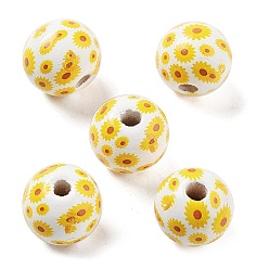 Gold Wood European Beads, Large Hole Beads, Flower, Gold, 15.5~16x14.5mm, Hole: 4mm