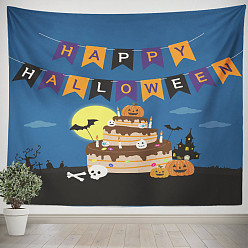 Steel Blue Halloween Theme Pumpkin Pattern Polyester Wall Hanging Tapestry, for Bedroom Living Room Decoration, Rectangle, Steel Blue, 1300x1500mm